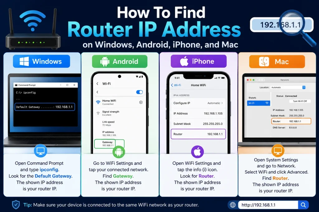 How To Find Router IP Address on Windows, Android, iPhone, and Mac